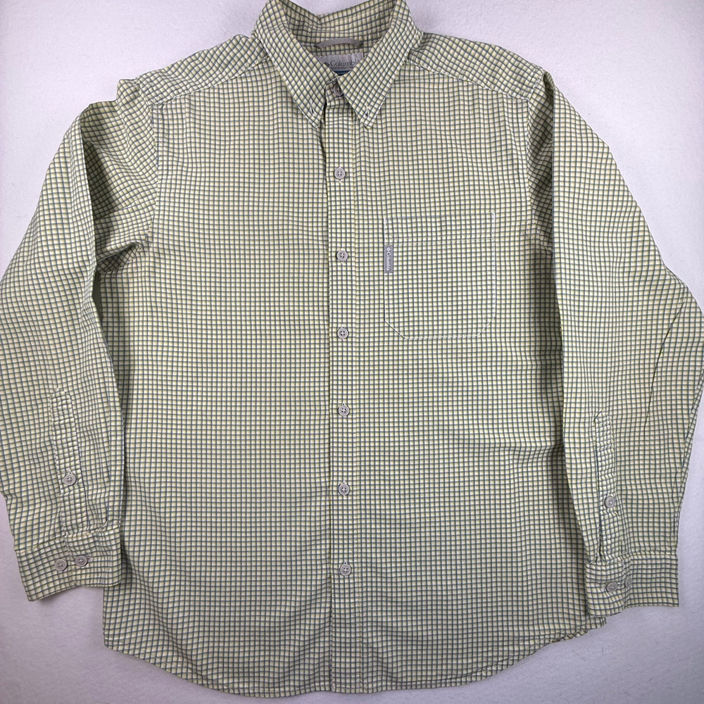 Columbia Men’s Green Blue Plaid Long Sleeve Button-Up Shirt Size M